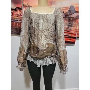Rozae Nichols Women's blouse Size M 100% silk crystal paisley print  UNLINED  #3